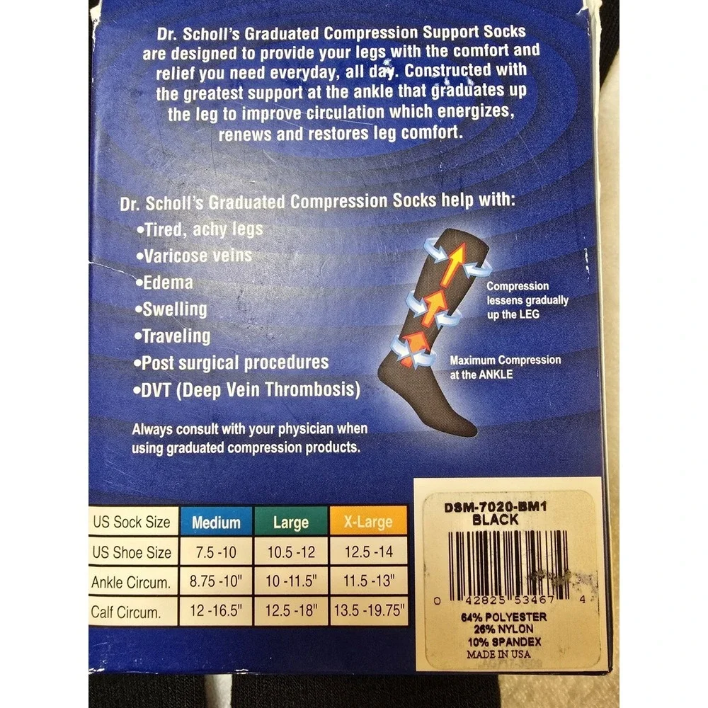 Dr Scholl Men Medium Graduated Compression Socks Black Winter Support Closed Toe